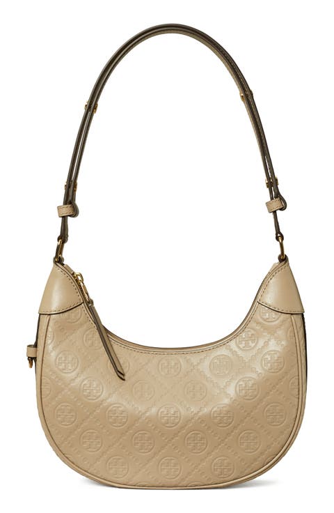 T-Monogram Embossed Crescent Shoulder Bag