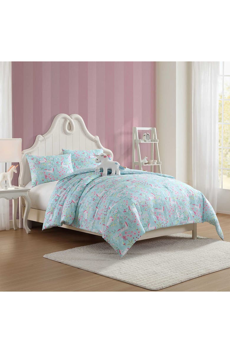 Laura Ashley Magical Unicorns 3-Piece Queen Microfiber Comforter & Sham Set, Alternate, color, Bright Blue