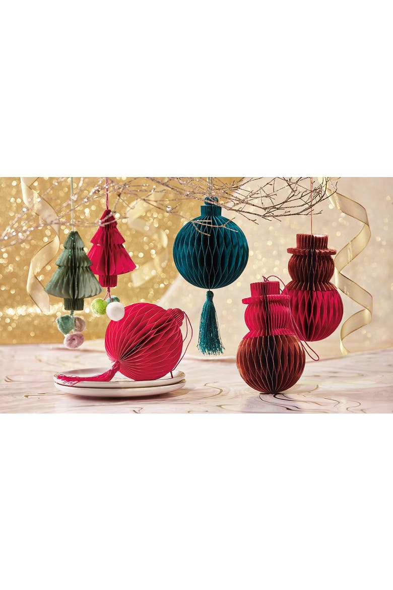 Red Paper Tree Honeycomb Ornament Christmas Decoration, Alternate, color, Red