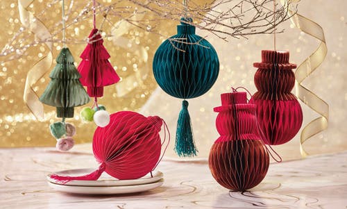 Tag Red Paper Tree Honeycomb Ornament Christmas Decoration In Red