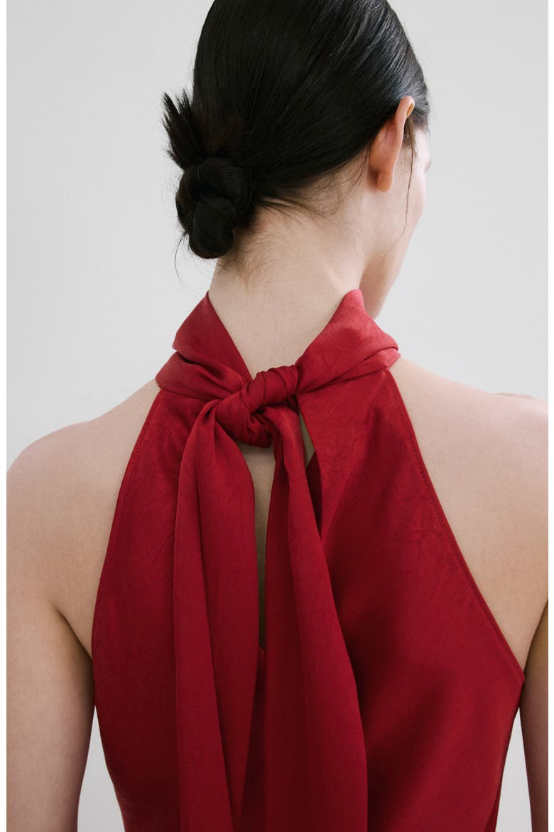 Sleeveless Crinkle Satin Maxi Dress, Alternate, color, RED