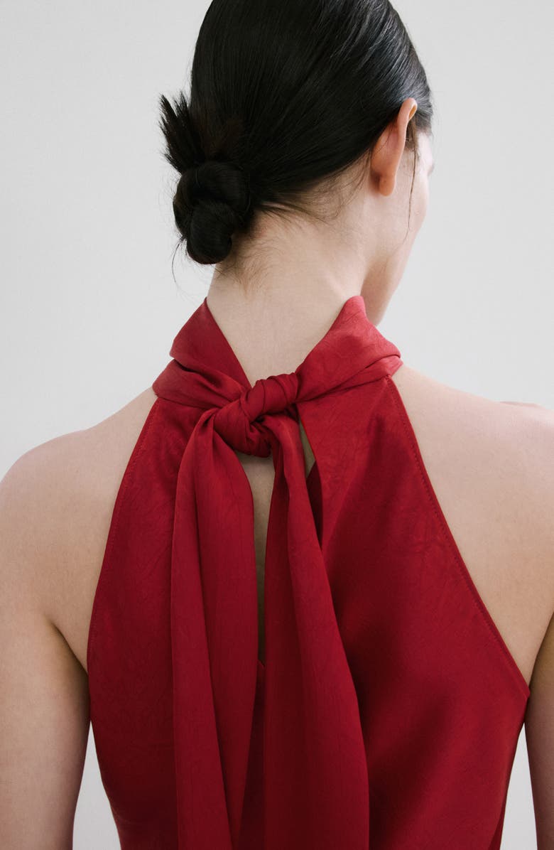 MANGO Sleeveless Crinkle Satin Maxi Dress, Alternate, color, Red