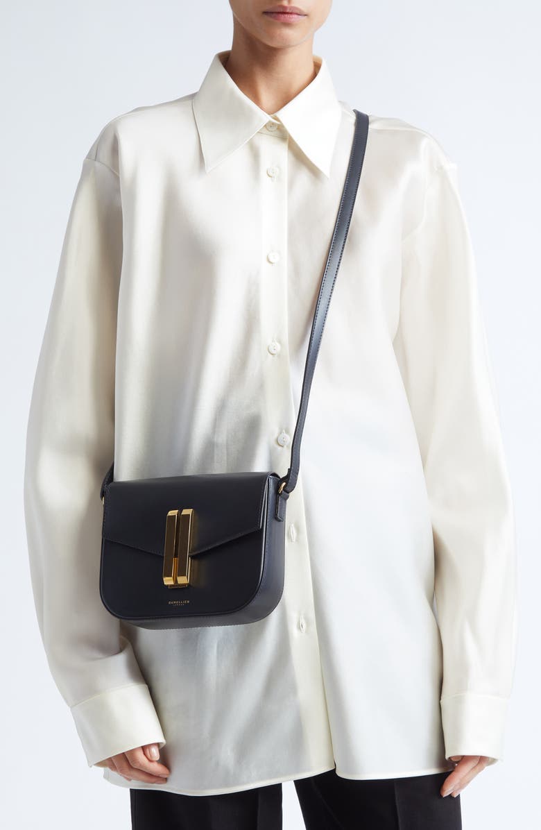 DeMellier Small Vancouver Flap Leather Crossbody Bag, Alternate, color, Black