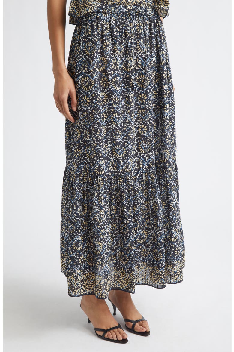 Olina Print Tiered Cotton Maxi Skirt, Alternate, color, MIDNIGHT BLOOM