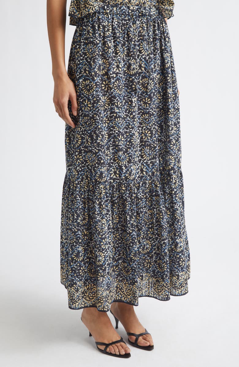 Ulla Johnson Olina Print Tiered Cotton Maxi Skirt, Alternate, color, Midnight Bloom