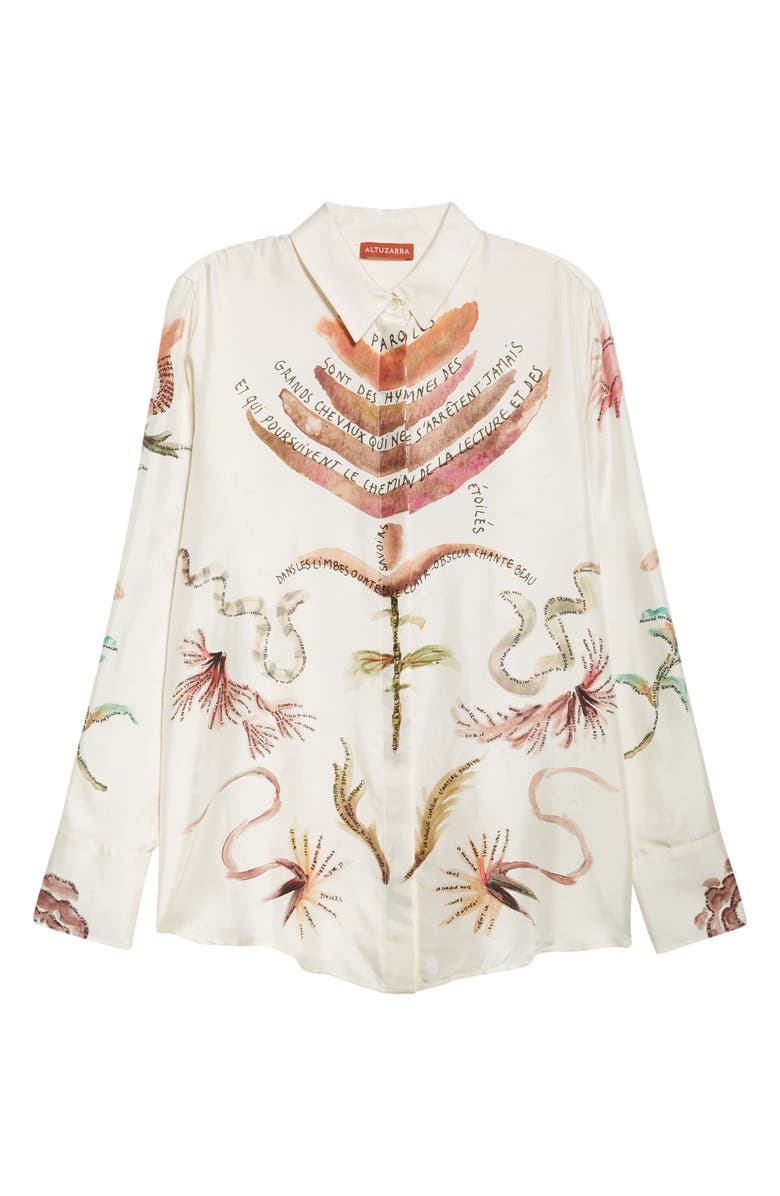 Altuzarra Chika Figurative Tattoo Print Silk Button-Up Shirt, Main, color, 