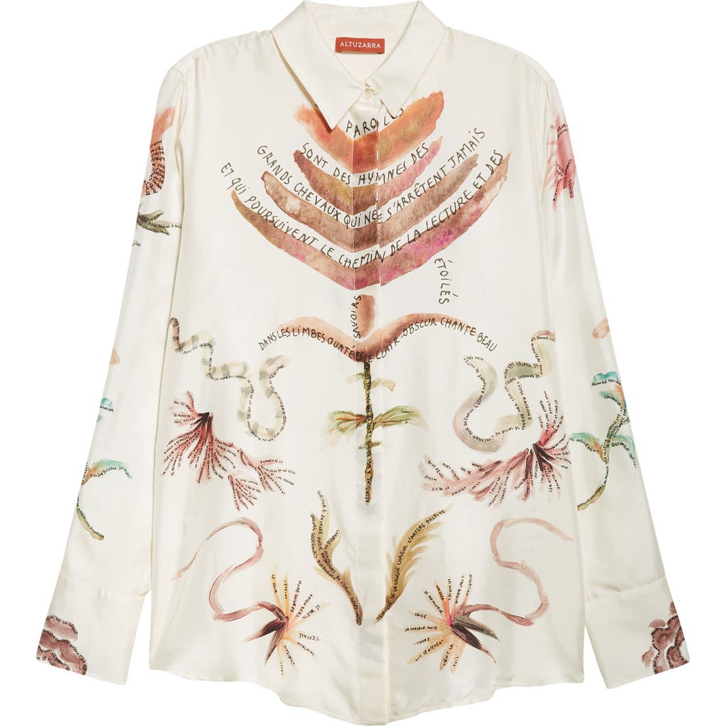 Altuzarra Chika Figurative Tattoo Print Silk Button-Up Shirt in Ivory Figurative Tattoo  product