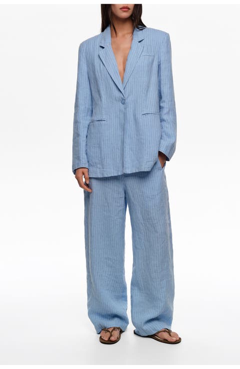 Striped Washed Linen Barrel Trousers