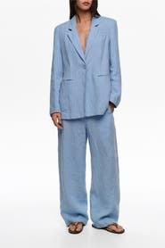 BIMBA Y LOLA Striped Washed Linen Barrel Trousers