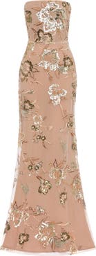 SAU LEE Pippa Floral Embellished Mesh Gown