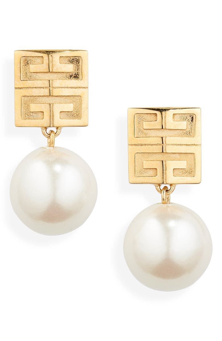 Givenchy 4G Stud Imitation Pearl Earrings, Main, color, White/ Golden