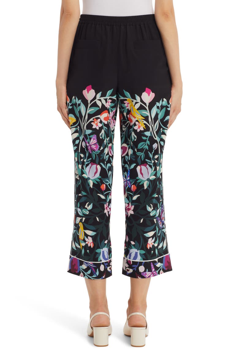 Flower Garden Print Silk Crêpe de Chine Pants, Alternate, color, NERO MULTICOLOR K92