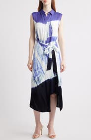 KOBI HALPERIN Tie Dye Sleeveless Maxi Shirtdress