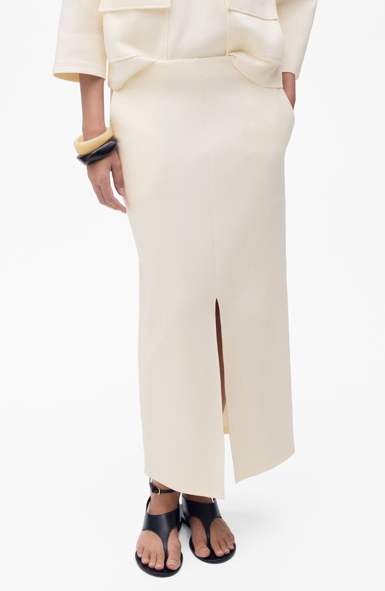 MANGO Cotton Midi Skirt with Front Slit, Main, color, Ecru