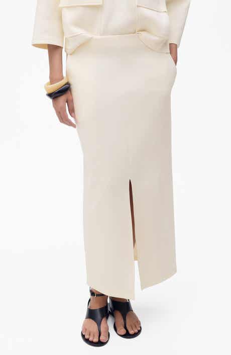 MANGO Cotton Midi Skirt with Front Slit