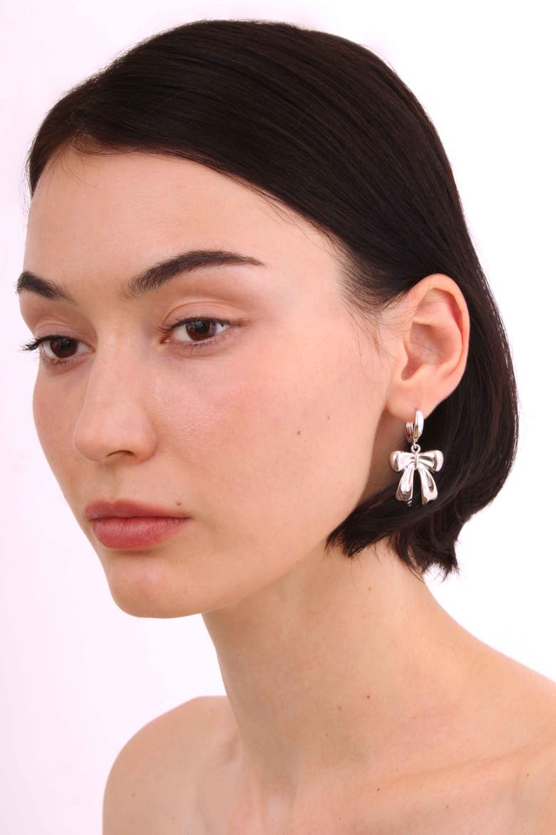Bow Drop Earrings, Alternate, color, Silver