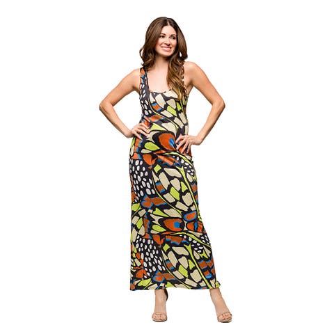 Maternity Bright Butterfly Print Razorback Tank Casual Maxi Dress