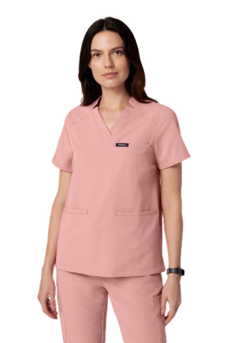 Helia Women's 3-Pocket Classic Notched V-Neck Scrub Top, Main, color, Mauve