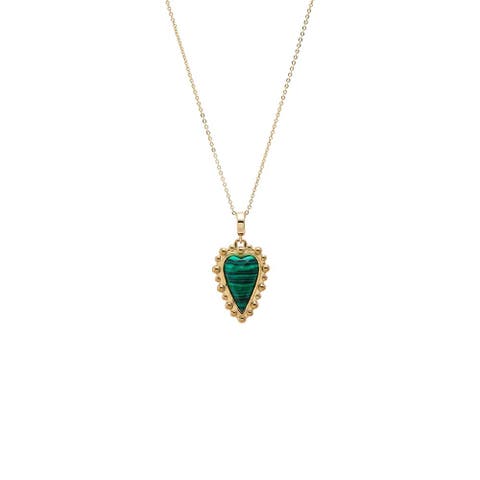Natural Stone Elongated Heart Beaded Necklace