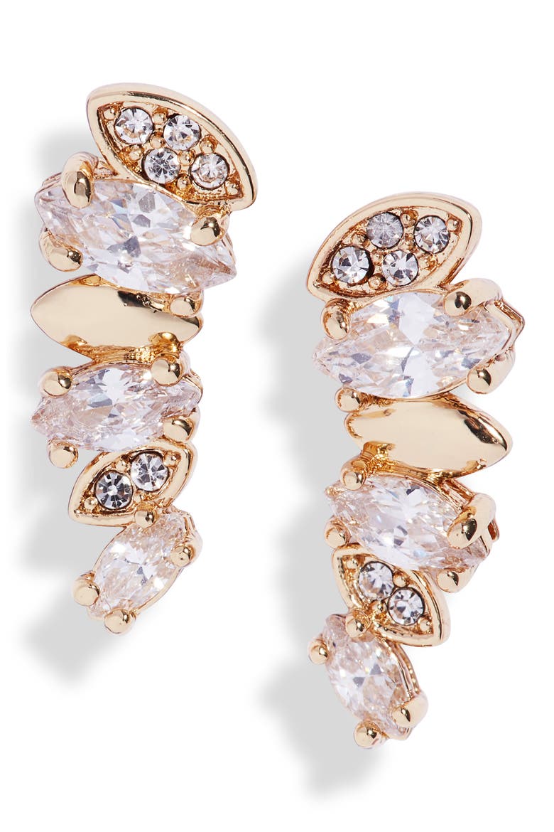 Pavé & Marquise Cubic Zirconia Ear Crawlers, Main, color, CLEAR- GOLD