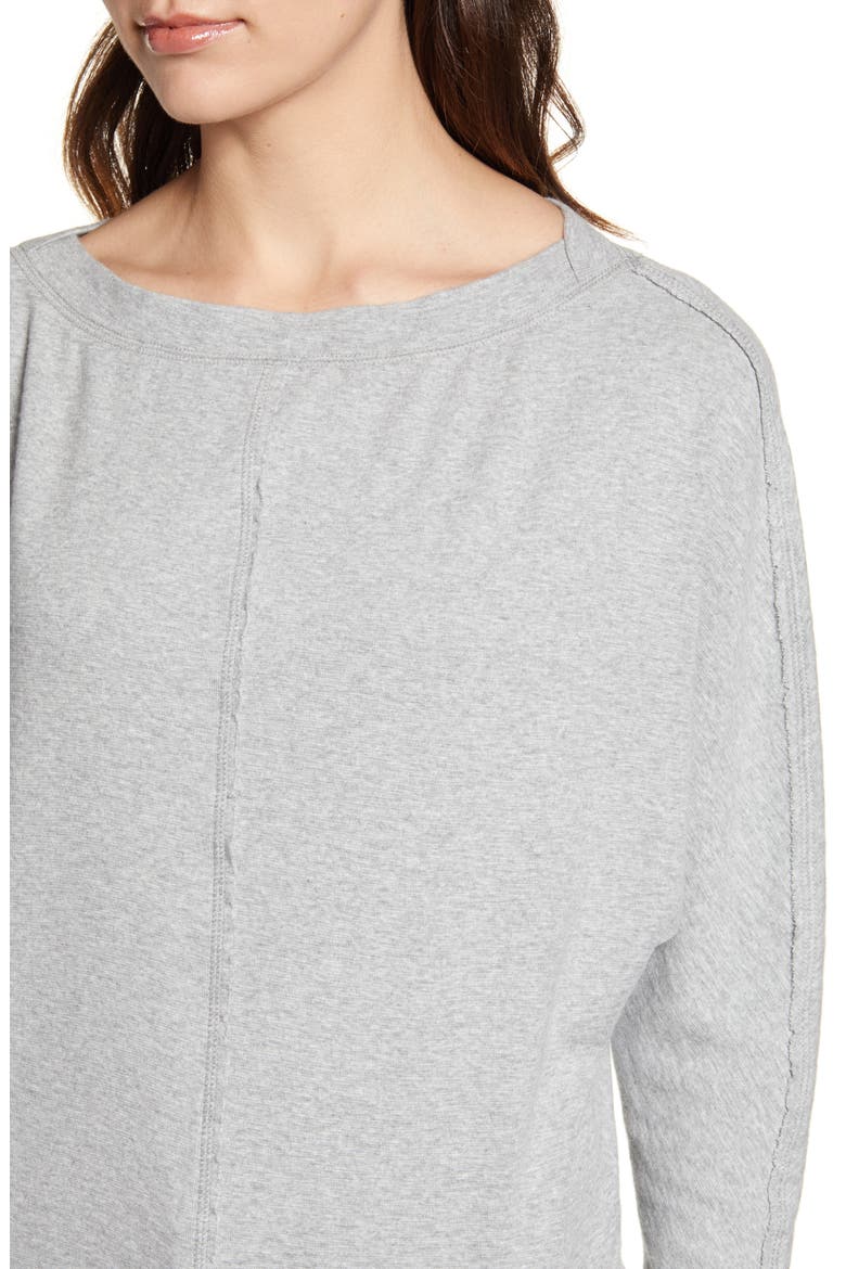 Bateau Neck Exposed Seam Cotton Blend Top, Alternate, color, GREY HEATHER