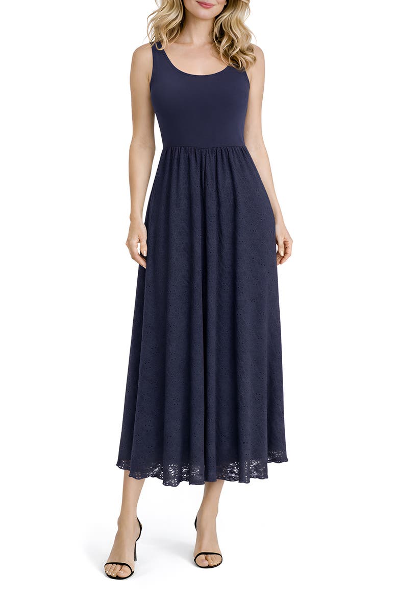 Knit Bodice Midi Dress, Main, color, NAVY