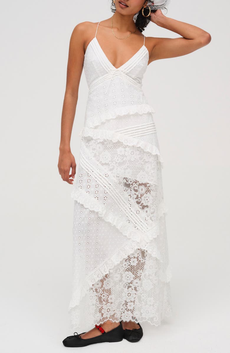 For Love & Lemons Rosalyn Lace Maxi Sundress, Main, color, 