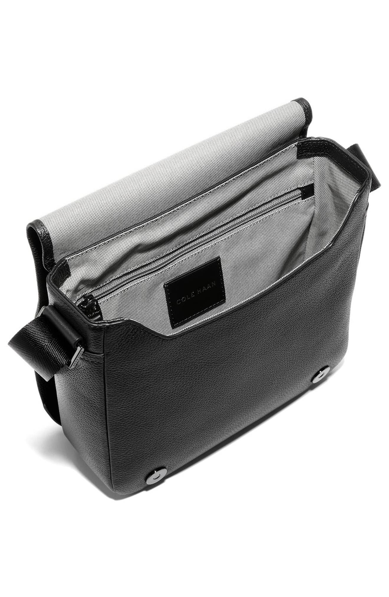 Cole Haan Small Triboro Leather Messenger Bag, Alternate, color, Black