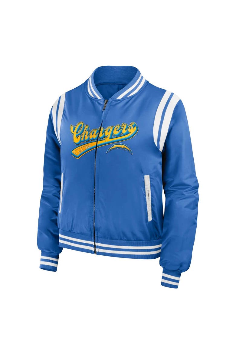 Women's WEAR by Erin Andrews Powder Blue Los Angeles Chargers Bomber Full-Zip Jacket, Alternate, color, Powder Blue