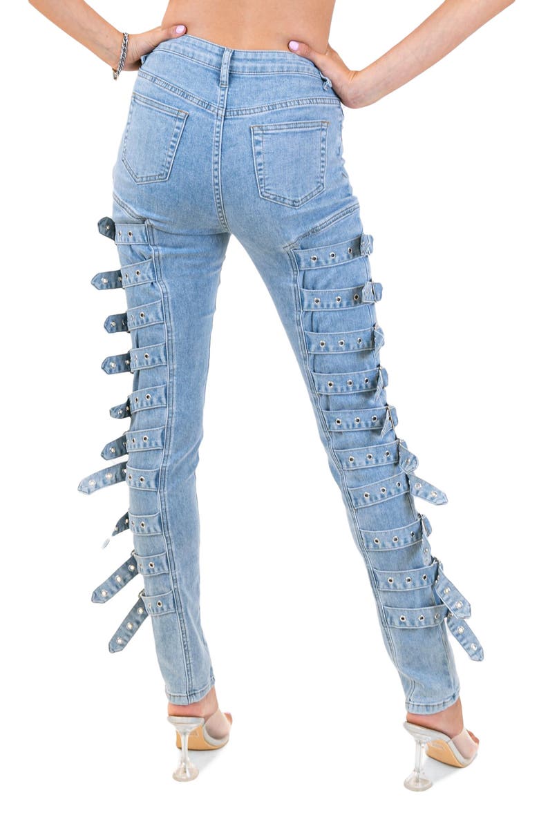 EDIKTED Buckle Up Stretch Skinny Jeans, Alternate, color,