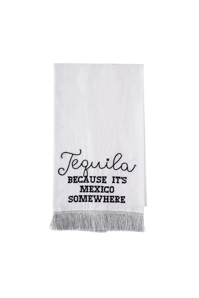 Tequila Silver Fringe Tea Towel Cotton White, Main, color, White