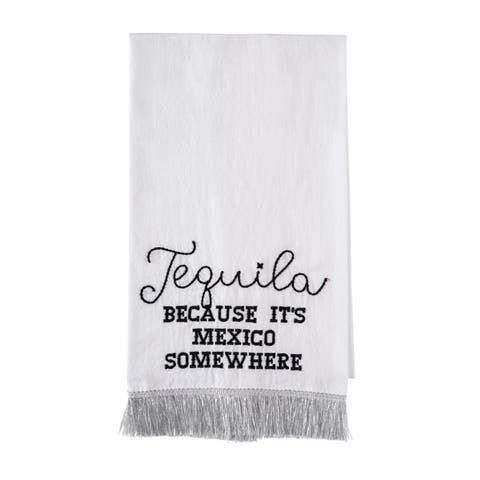 Tequila Silver Fringe Tea Towel Cotton White