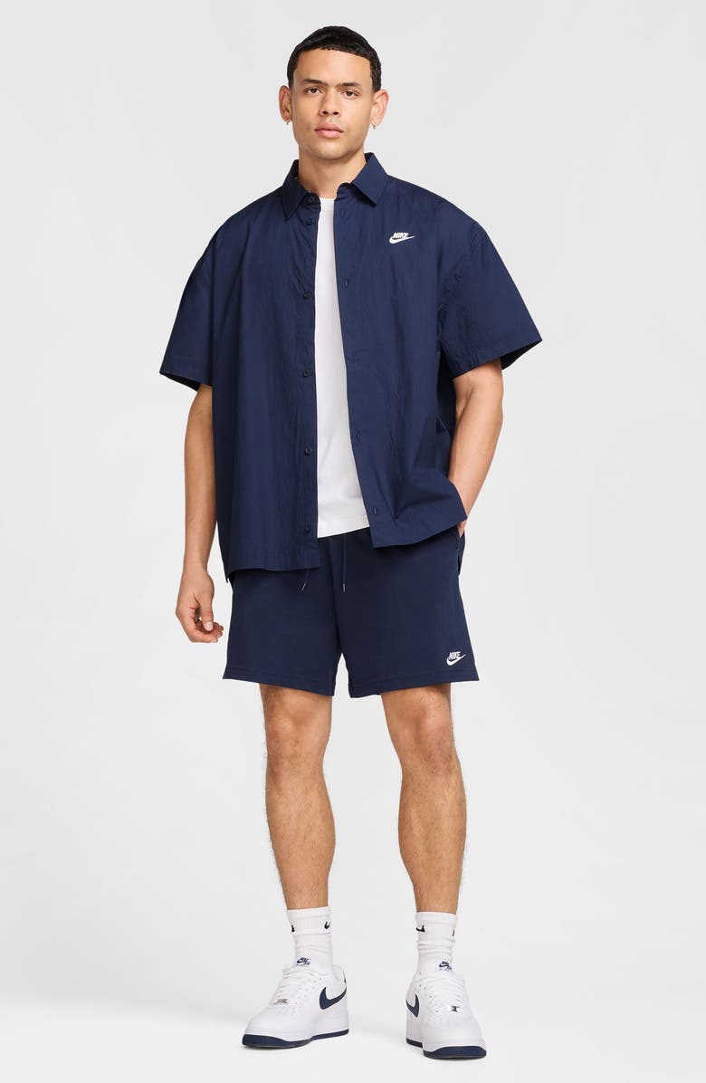 Nike Club Short Sleeve Button-Up Oversize Shirt, Alternate, color, Obsidian/ White