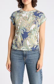 T Tahari Cuffed Short Sleeve Ruched T-Shirt