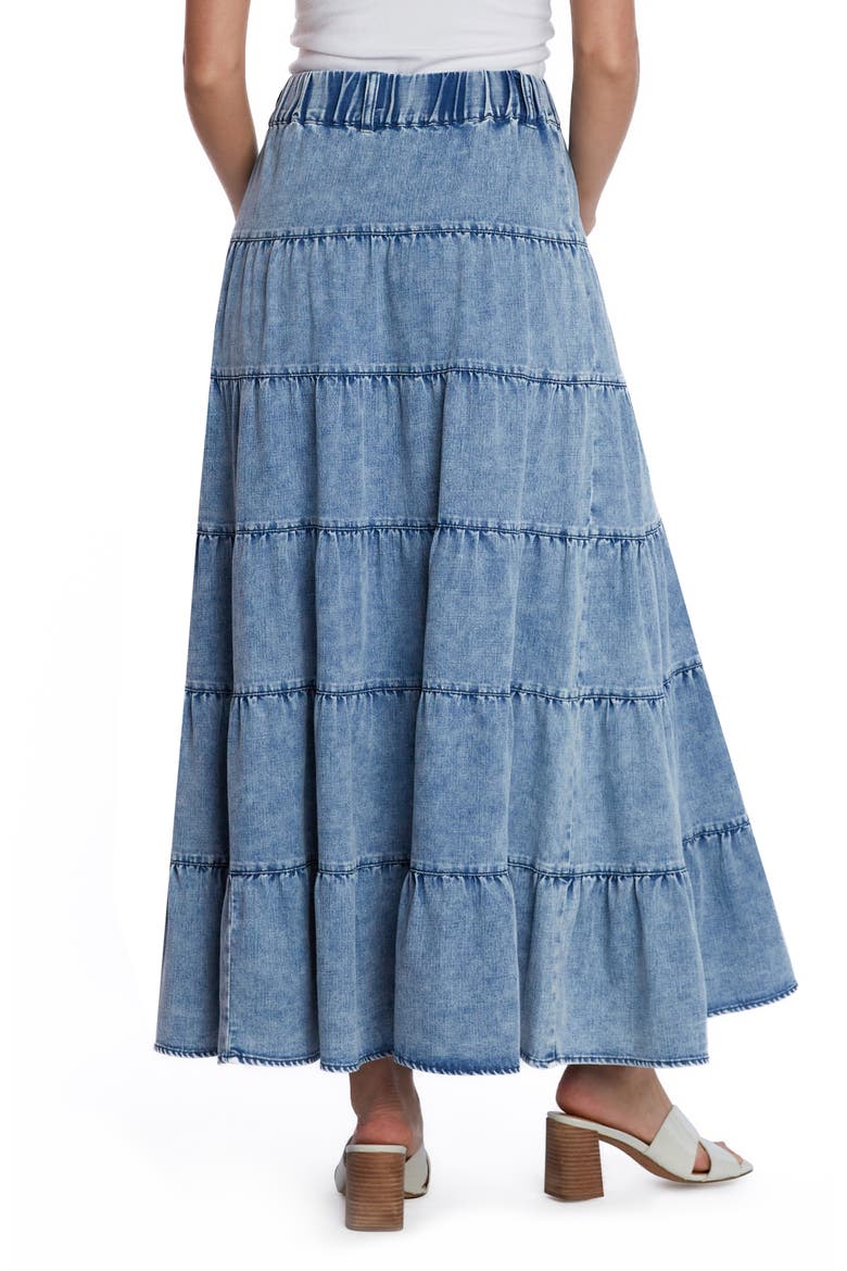 Tiered Denim Maxi Skirt, Alternate, color, CLOUD BLUE