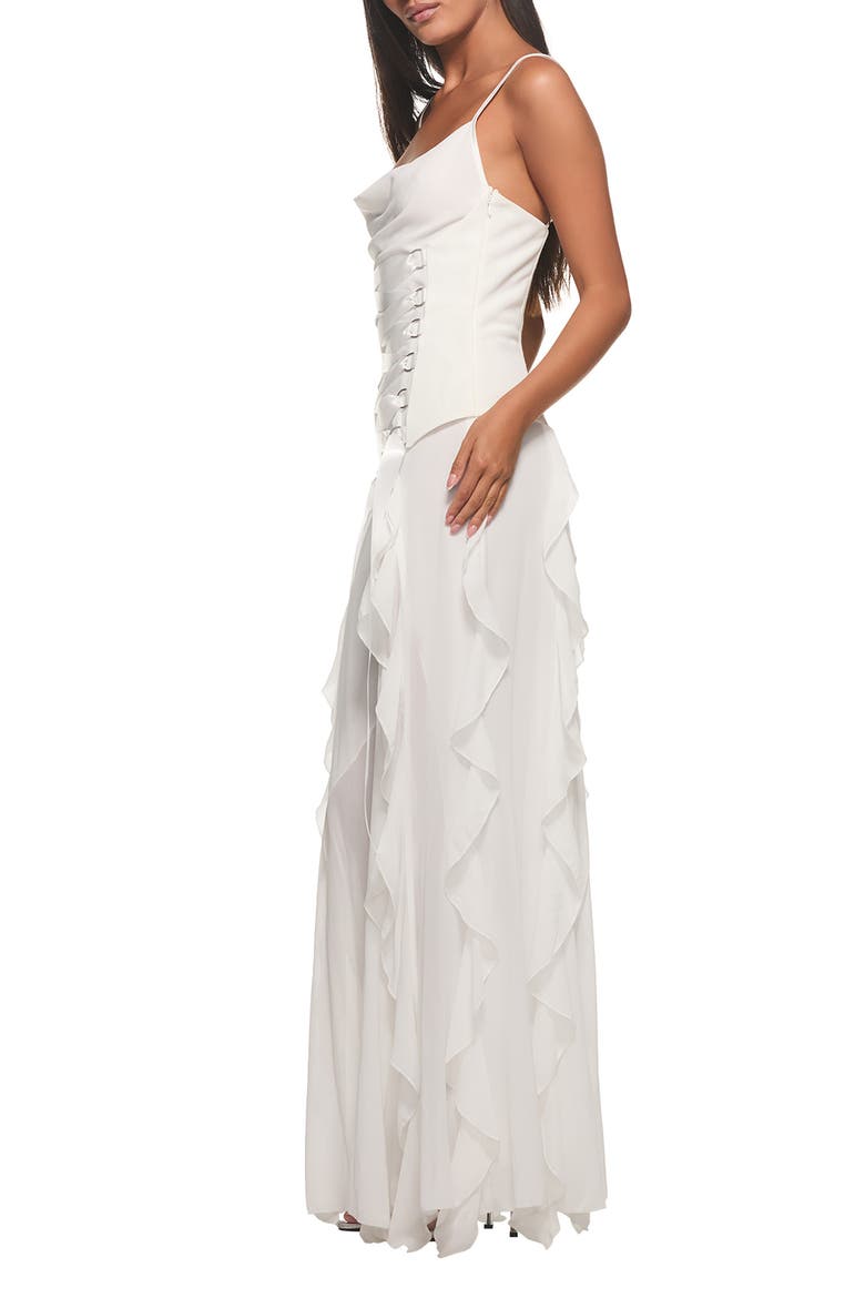 Marlette 2.0 Lace-Up Ruffled Maxi Dress, Alternate, color, WHITE