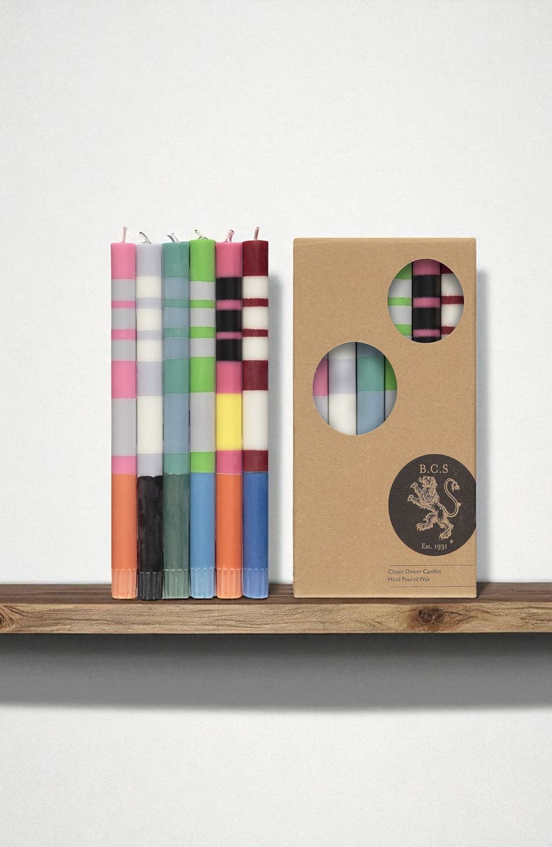 BRITISH COLOUR STANDARD Assorted 6-Pack Stripe Dinner Candles, Alternate, color, Multi-Coloured
