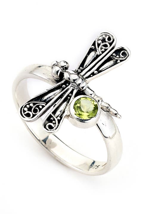 Sterling Silver Peridot Dragonfly Ring
