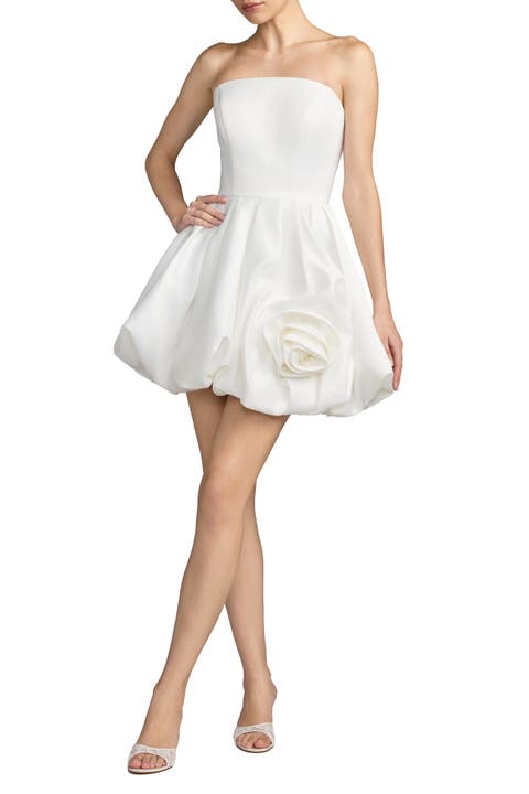Strapless Mini Dress With Rose Ruffle Detail