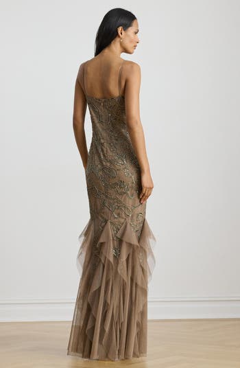 Ruffle Paisley Beaded Gown