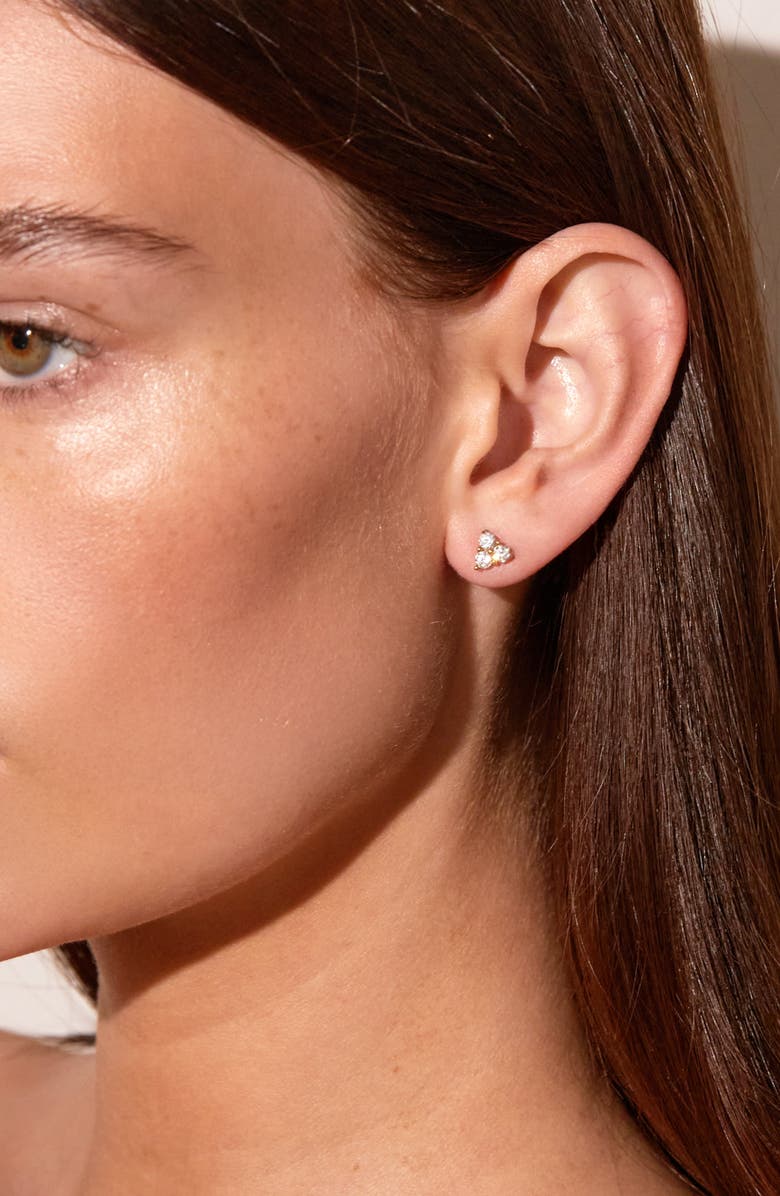 Aurate New York Lab Grown Sapphire Trinity Stud Earrings, Alternate, color, White Vermeil