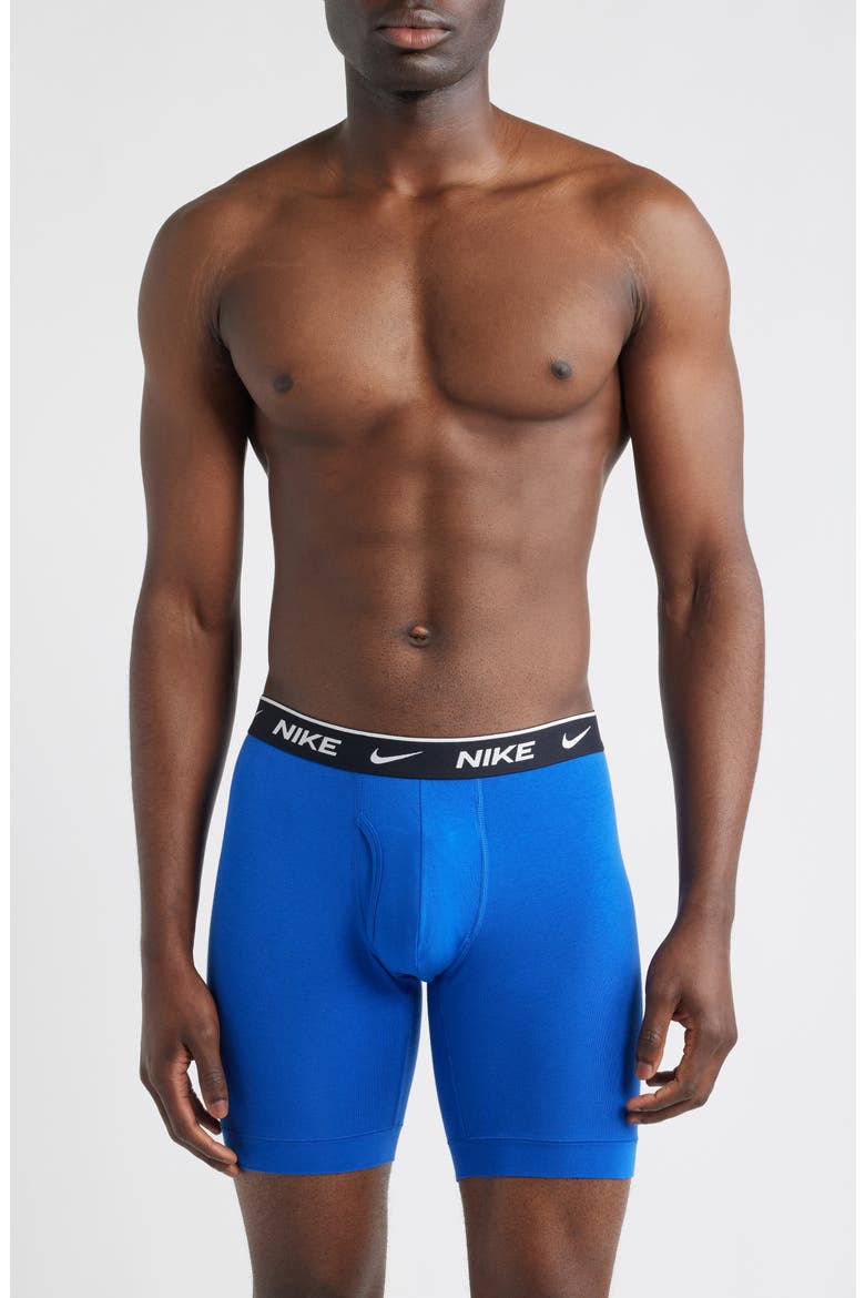 3-Pack Essential Stretch Cotton Long Boxer Briefs, Main, color, BLUE/ BLACK ASSORTED