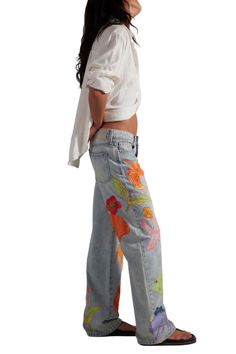 Surfside Patchwork Wide Leg Jeans, Alternate, color, TROPICAL TIDE