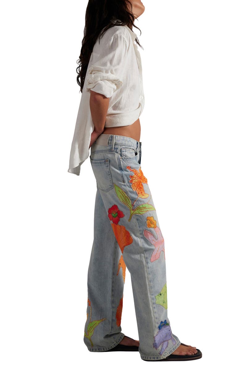 Free People Surfside Patchwork Wide Leg Jeans, Alternate, color, Tropical Tide