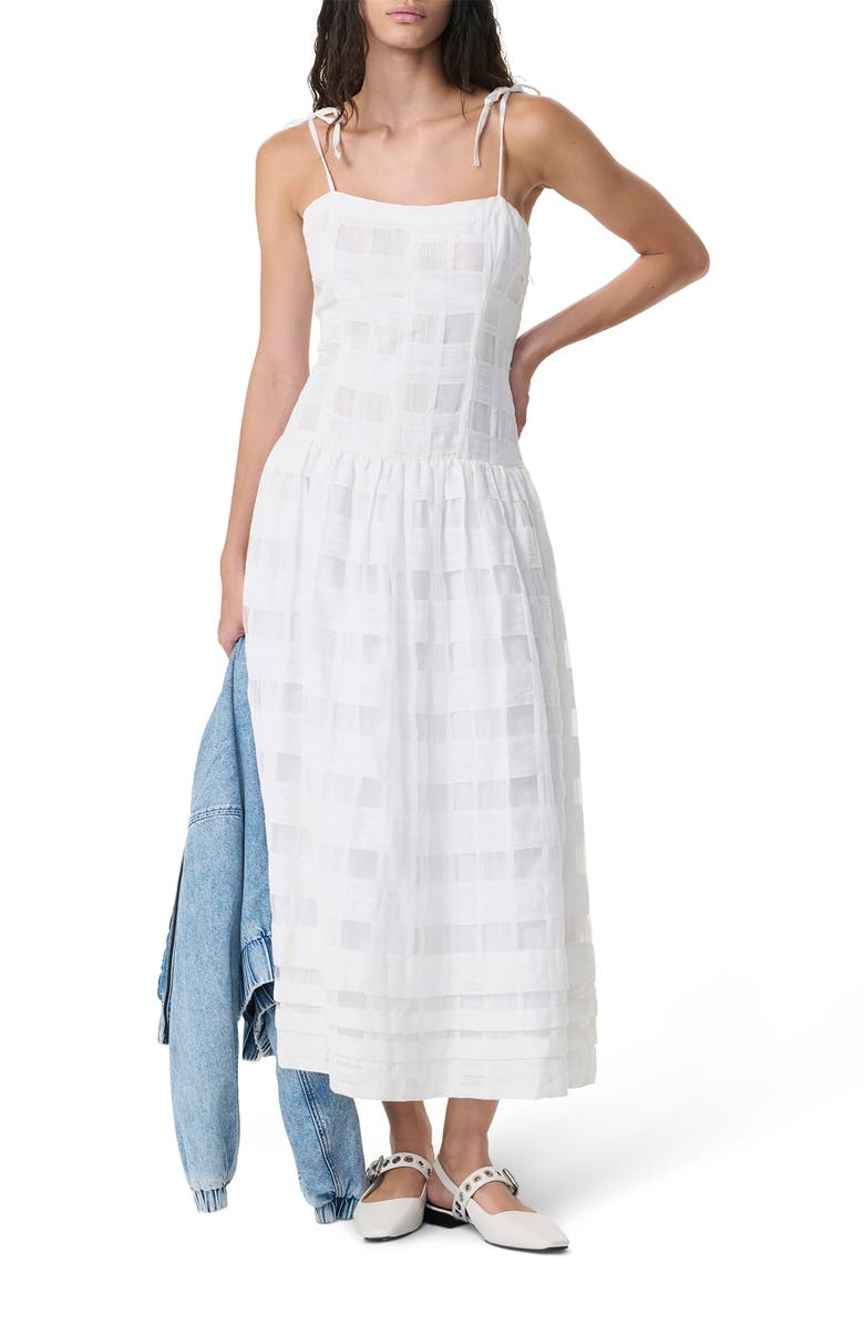 rag & bone Presley Check Tie Strap Maxi Dress, Alternate, color, White