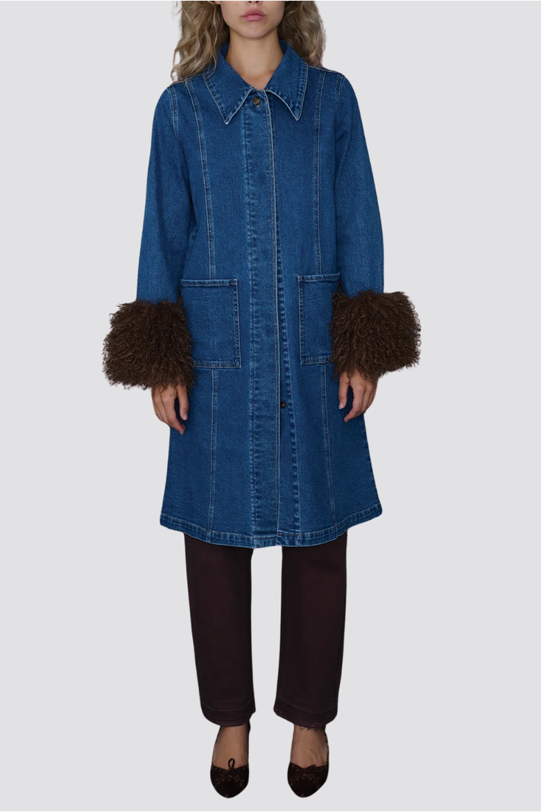 Penny Denim Faux Fur Jacket, Alternate, color, Main St.