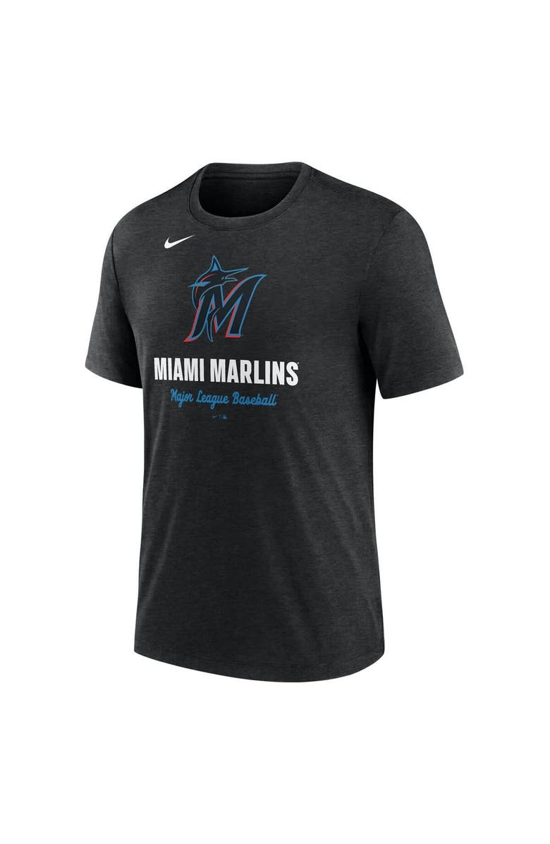 Nike Men's Nike Heather Black Miami Marlins Logo Tri-Blend T-Shirt, Alternate, color, Heather Black