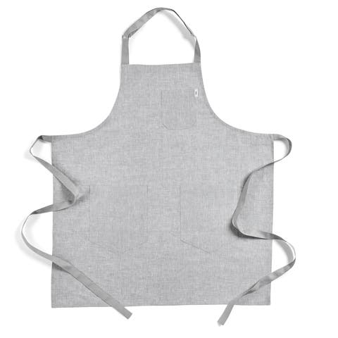 Linen Bib Apron for Men & Women with Front Pockets, 33 x 30 Inches