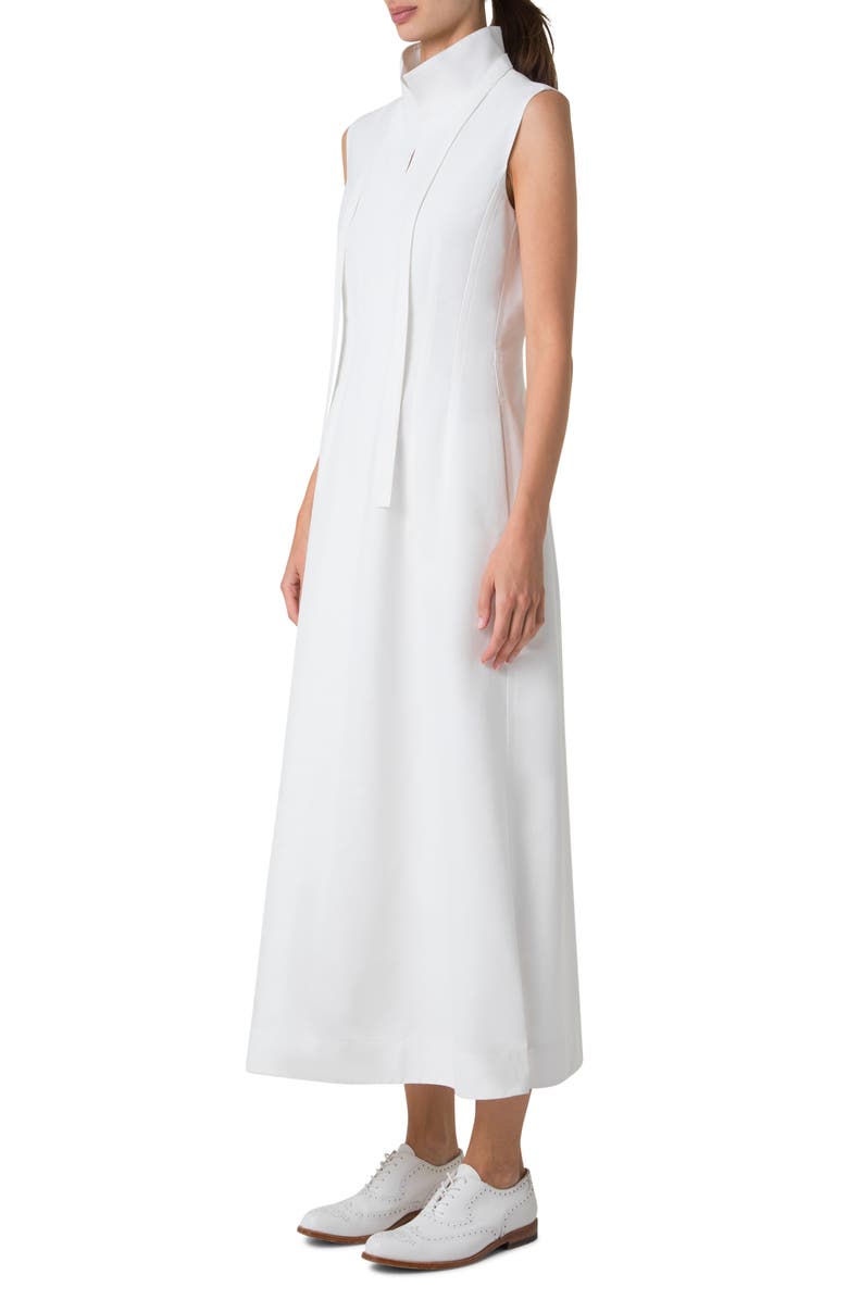 Akris Tie Neck Sleeveless Maxi Dress, Alternate, color, Pure White