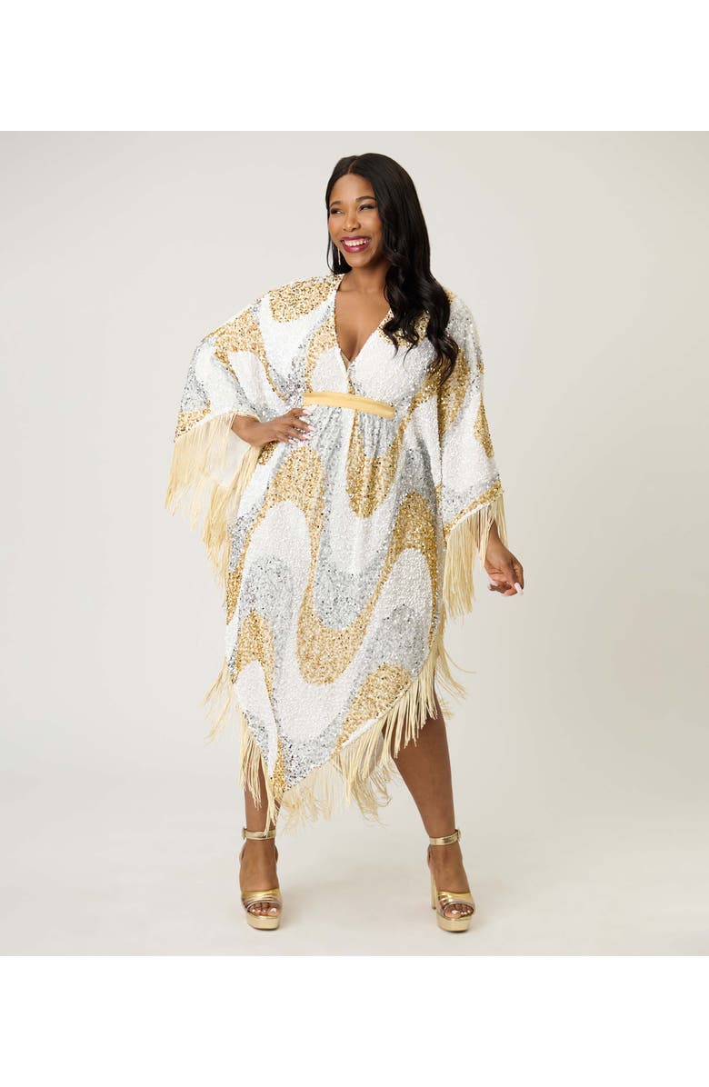 Smak Parlour Triangle Caftan Dress, Main, color, White & Metallic